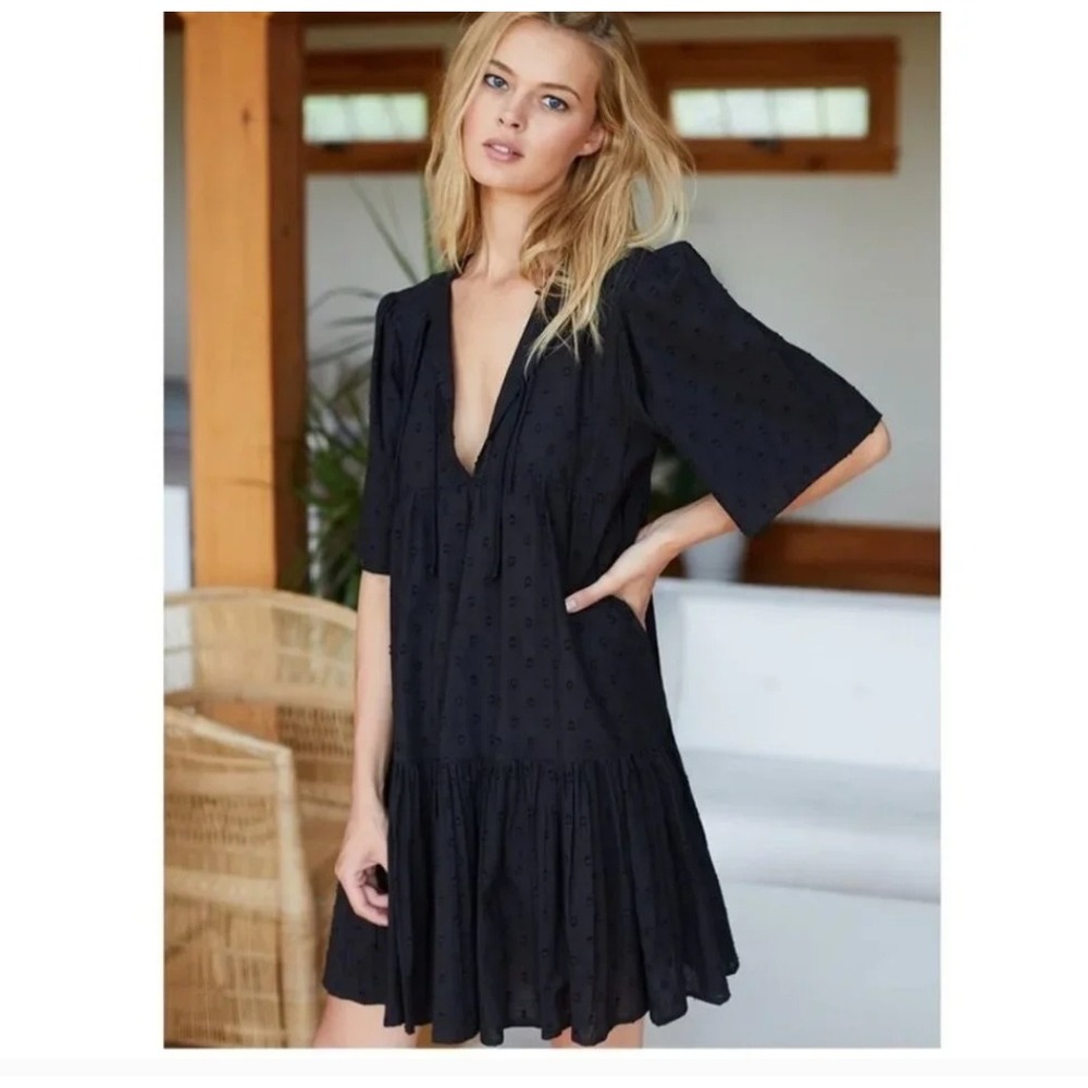 Emerson Fry India Collection Isla Black Clip Dot Tiered Mini Dress XS/S